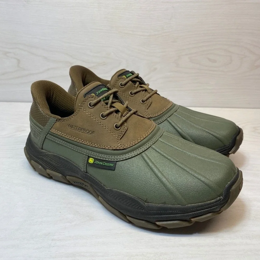 Skechers John Deere Mens 8 Wide Slip-Ins Waterproof Duck Shoes Green Leather